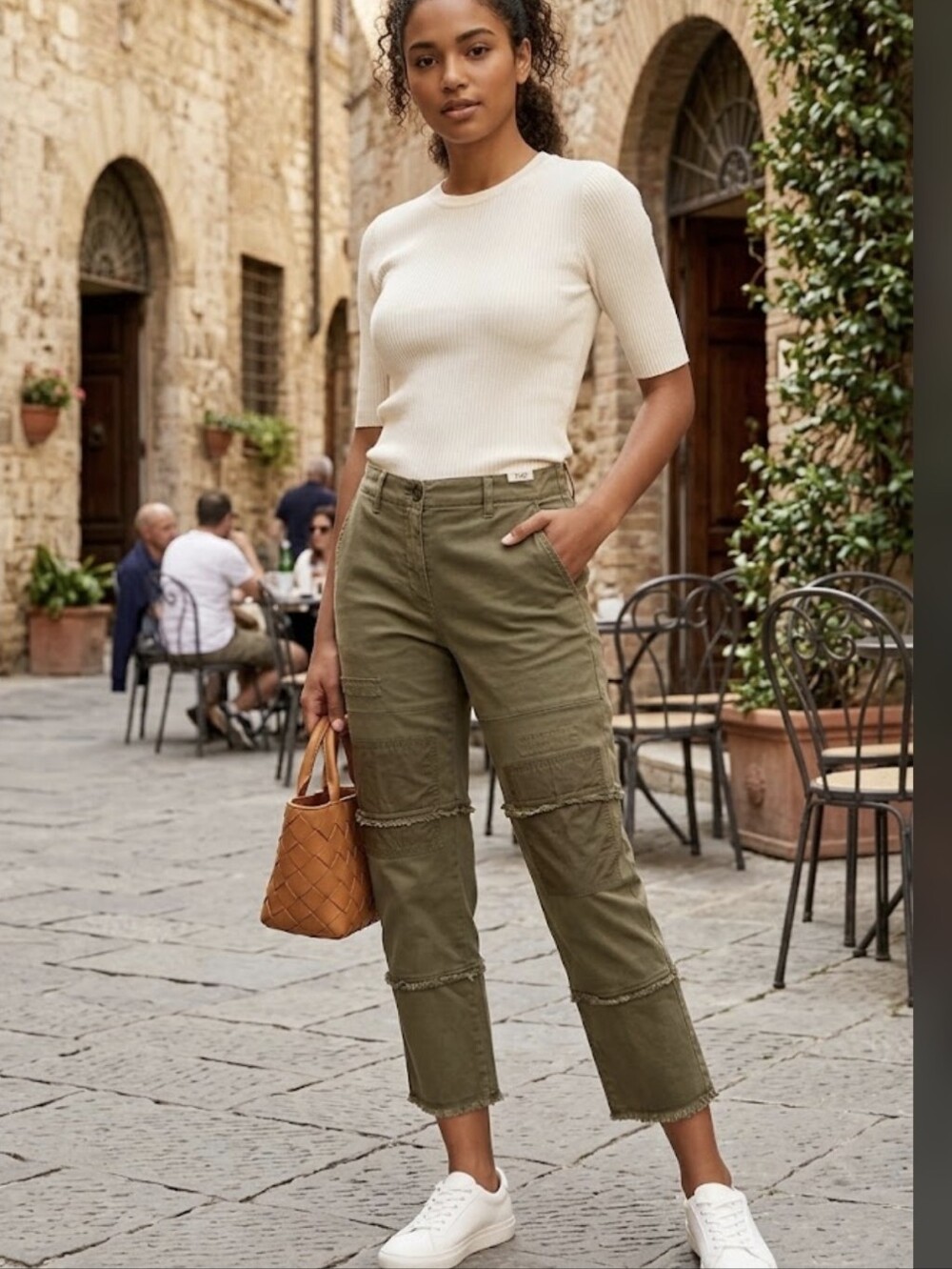 TWP Frayed Boyfriend Cargo Chino Pants Olive Green Size 2